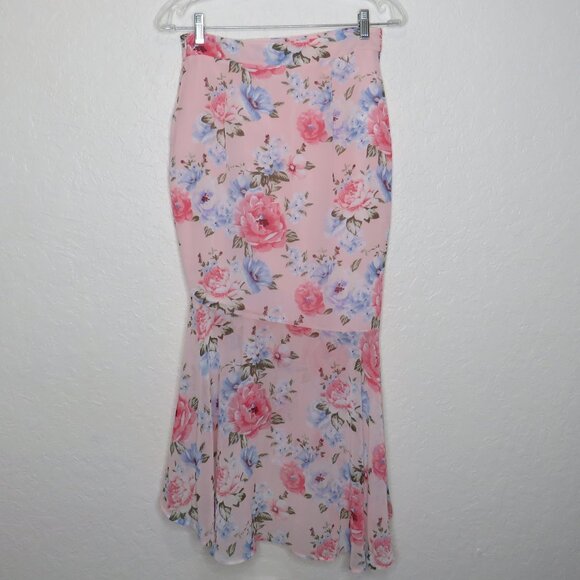 Forever 21* Women's Floral Chiffon High/Low High Rise‎ Waist Maxi Skirt~ Medium - Picture 2 of 10